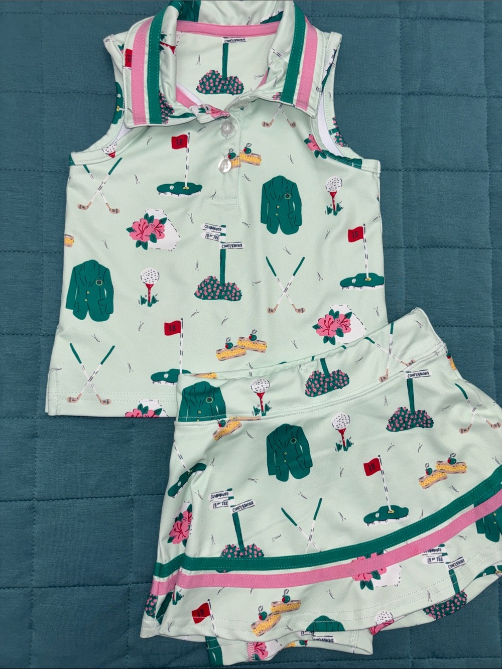 SweetHoney Mint The Masters Golf-Print Polo Skort Set 3T